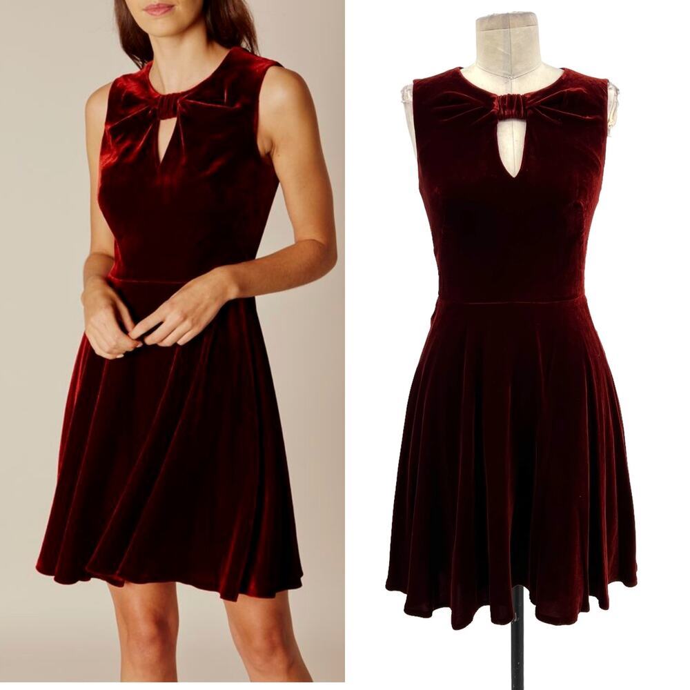 Karen Millen Wine Red Velvet Fit-and-Flare Dress
